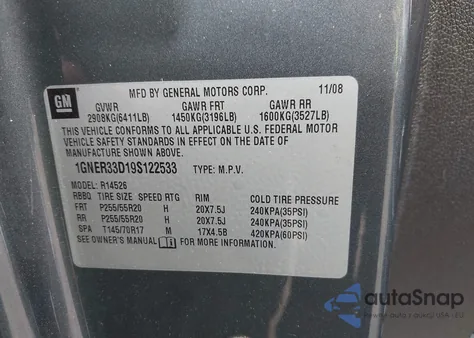 2009 Chevrolet Traverse Ltz из США, поврежденный, VIN 1GNER33D19S122533